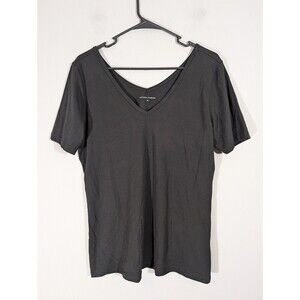 Universal Standard Womens Black V Neck Short Sleeve Top XS Classic Minimalist